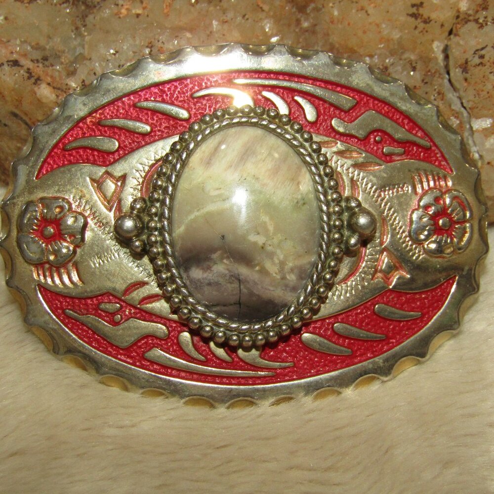 Vintage Belt Buckle With Serpentine Cabochon